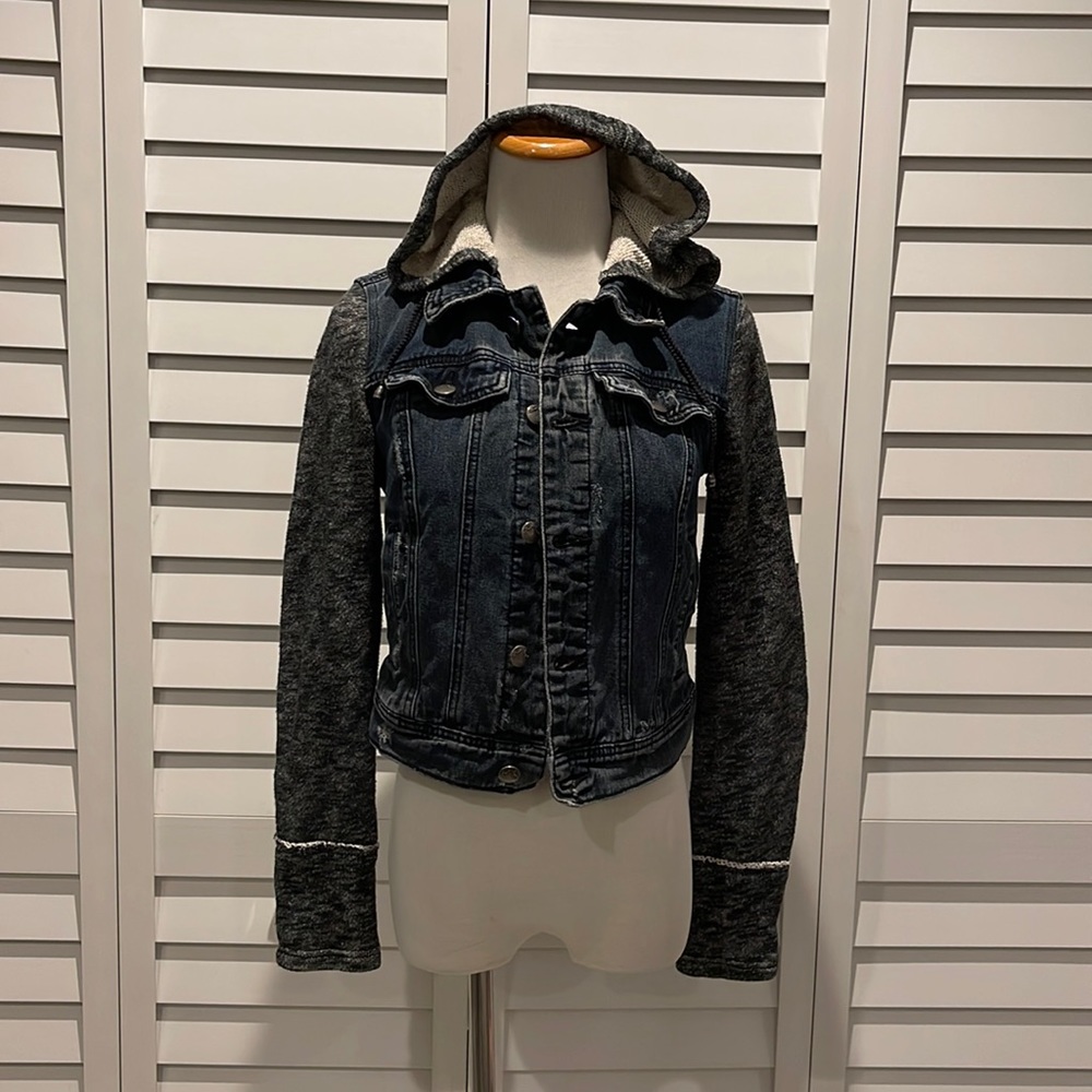 Free People Jean Jacket with Sweat Sleeves and hoodie